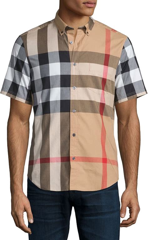 burberry london men's short sleeve shirt|burberry button down shirt men.